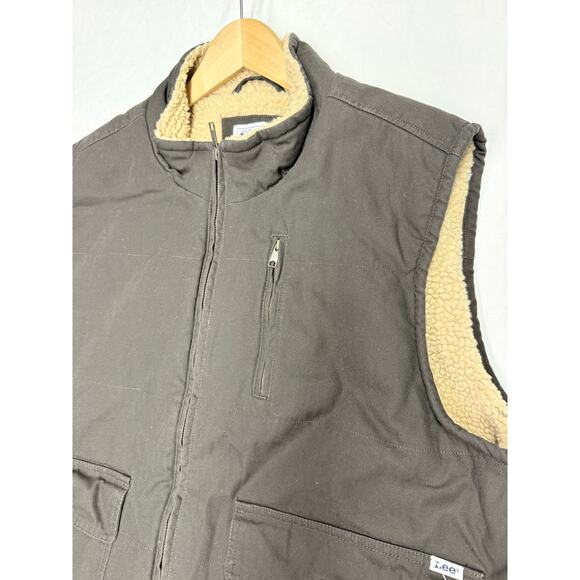 Lee Vest  Sherpa Lined Full Zip Workwear men’s XXL brown Cowboy Western Pockets - Picture 3 of 9